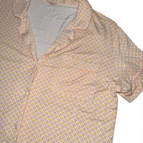 Eberjey Gisele Short Sleeve Pajama Top Pink & Yellow Geo Tile Print SZ XL - Picture 5 of 7